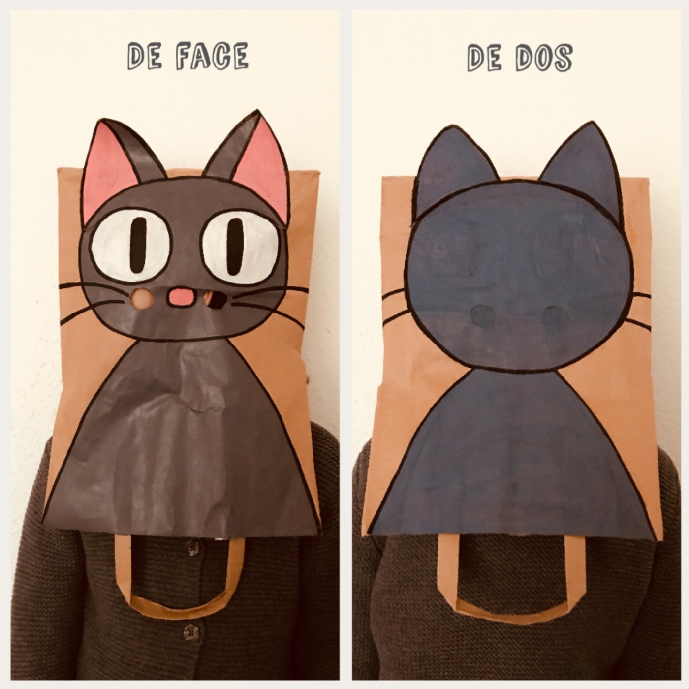 Masque chat sac en papier craft diy carnaval bricolage enfant