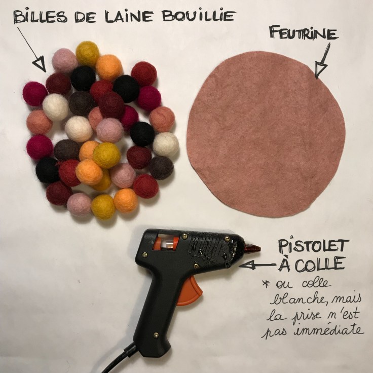 Dessous chic dessous de plat en boules de laine bouillie fiche matériel DIY craft bricolage enfant dessous de plat en billes de laine bouillie