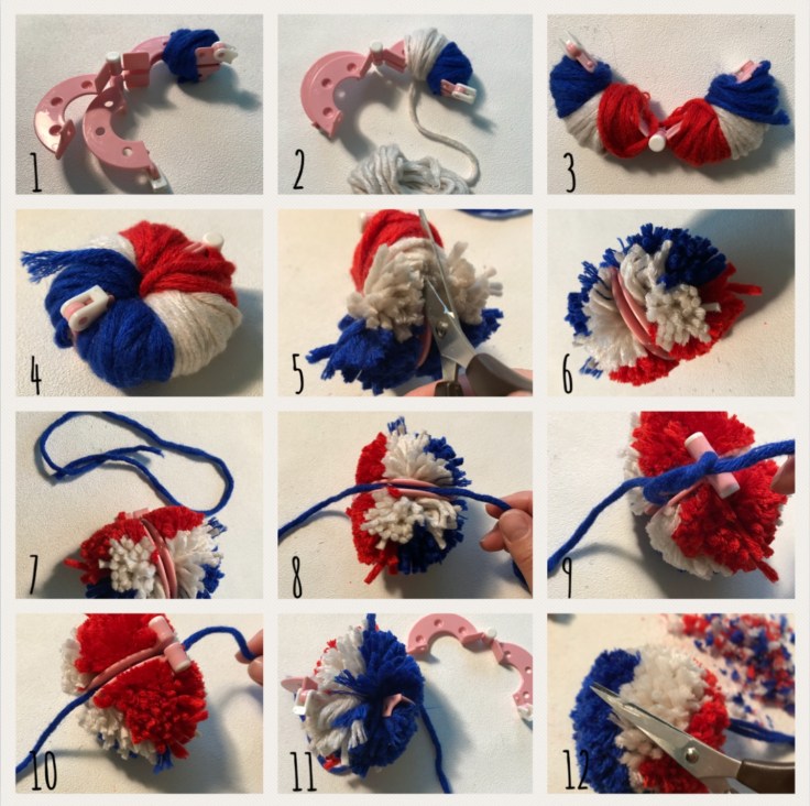 Tous français cette semaine bricolage enfant DIY craft bleu-blanc-rouge cocarde moulin à vent pompon en laine patriotes Pas à pas pompon