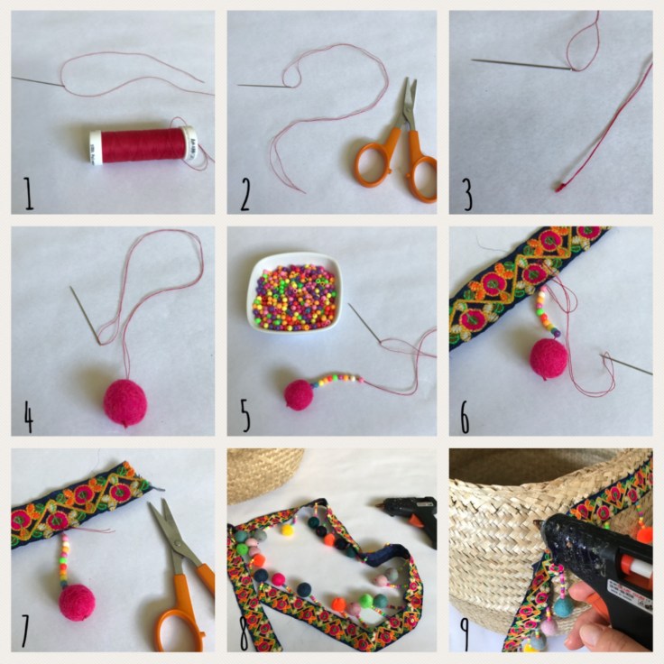 Panier d’été pompons perles ruban customisation déco rafraîchissement bricolage diy craft enfant famille Pas à pas