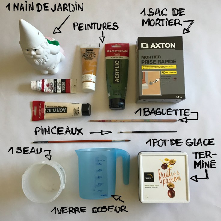 Les deux pieds dans le ciment DIY bricolage enfant craft cale livres ciment béton nain de jardin Fiche materiel