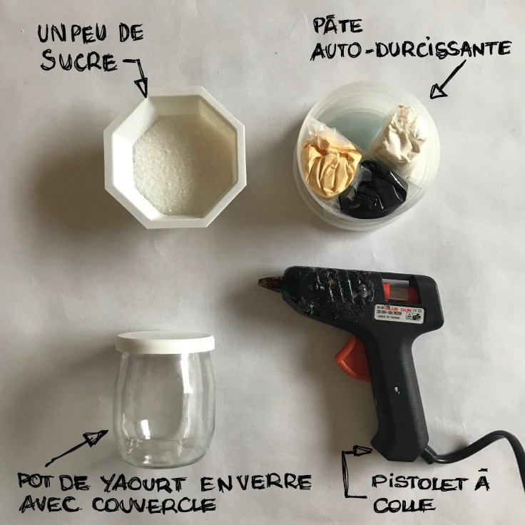 Petit décor d’hiver en noir et blanc - boule à neige -DIY - bricolage enfant - craft for kids - pot de yaourt - recyclage -pâte autodurcissante - fiche materiel