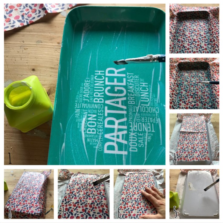 Thé fleuri - DIY - bricolage enfant - craft for kids - plateau en liberty - vernis colle - pas à pas