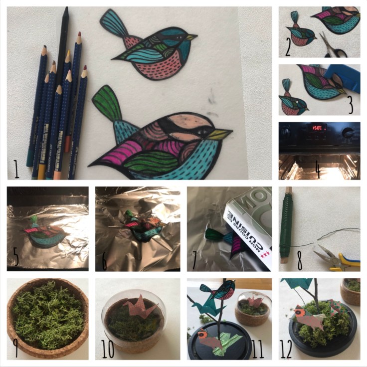 Une hirondelle ne fait pas le printemps- bricolage enfant - DIY - craft for kids - déco sou cloche - printemps - origami - oiseaux - branchages - plastique dingue - Pas à pas