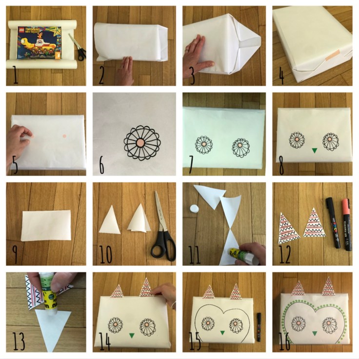 Emballé c’est pesé - DIY - bricolage enfant - craft for kids - emballage cadeaux rigolo - papier - anniversaire - pas à pas chouette 