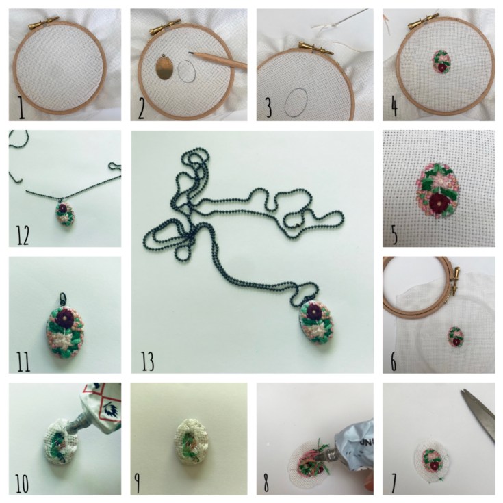 Collier brodé à l’ancienne - DIY - bricolage enfants - craft for kids - pendentif - broderie - fleurs - collier - médaillon - Pas à pas